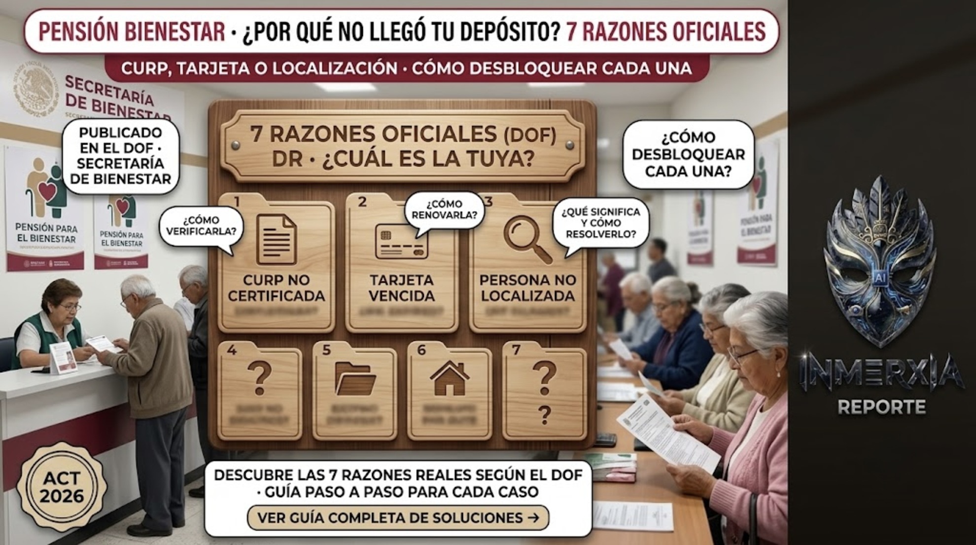 7 razones oficiales por las que no llega el depósito de Pensión Bienestar: CURP no certificada, tarjeta vencida, persona no localizada y más. Guía de soluciones.
