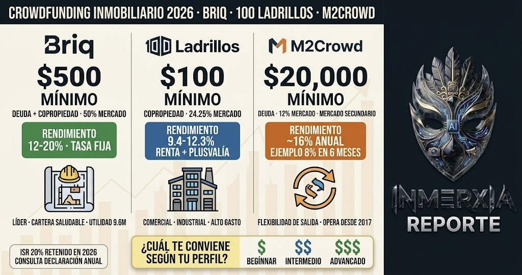 Briq vs 100 Ladrillos vs M2Crowd 2026: la comparativa honesta