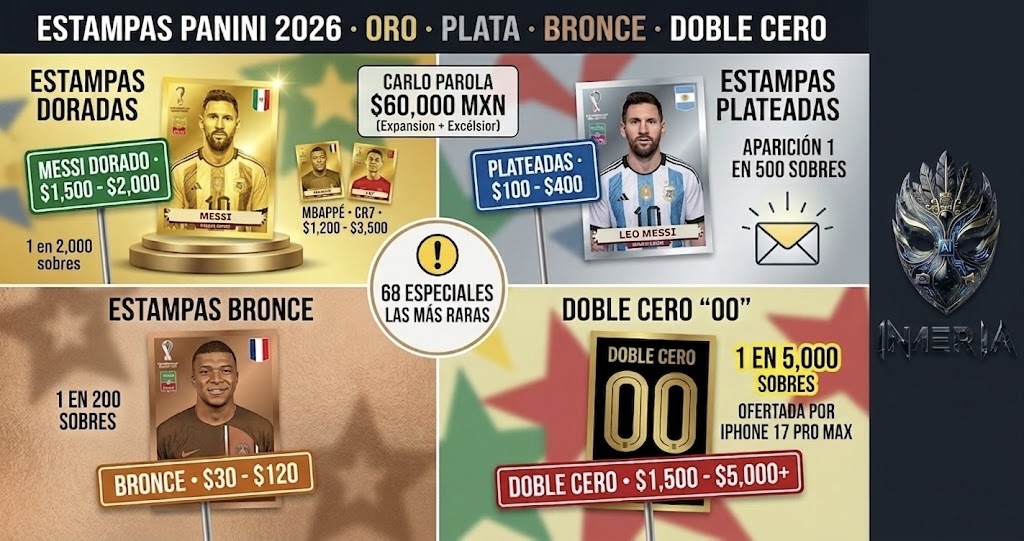 Estampas Panini Mundial 2026: oro, plata, bronce y doble cero