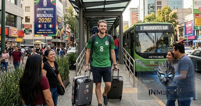 Turista llegando a México con maleta y jersey de la selección rumbo al Mundial 2026