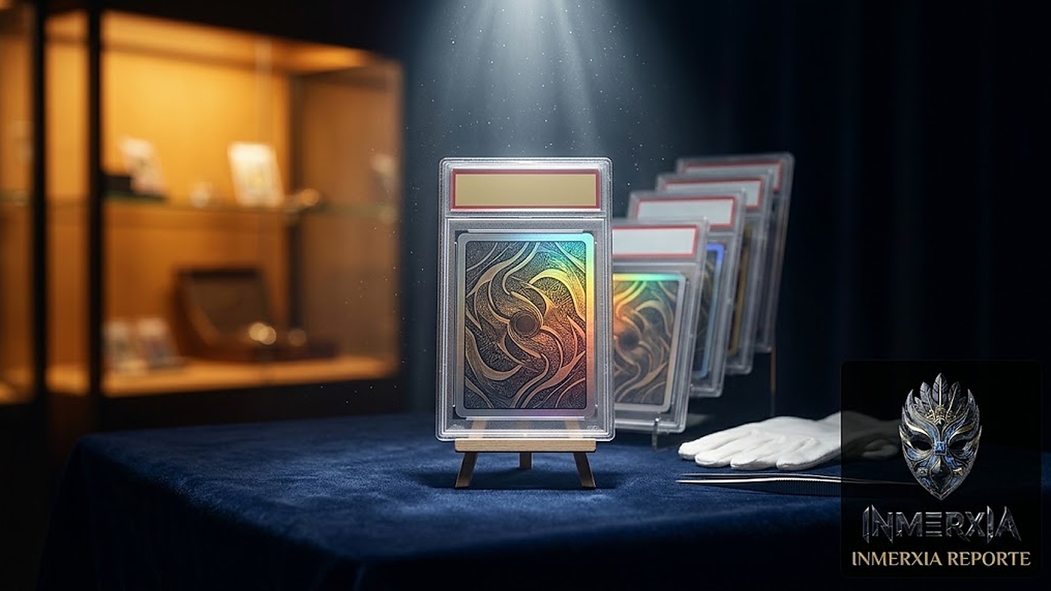 Carta coleccionable certificada bajo luz de subasta: la certificación puede multiplicar por diez el valor de una carta.