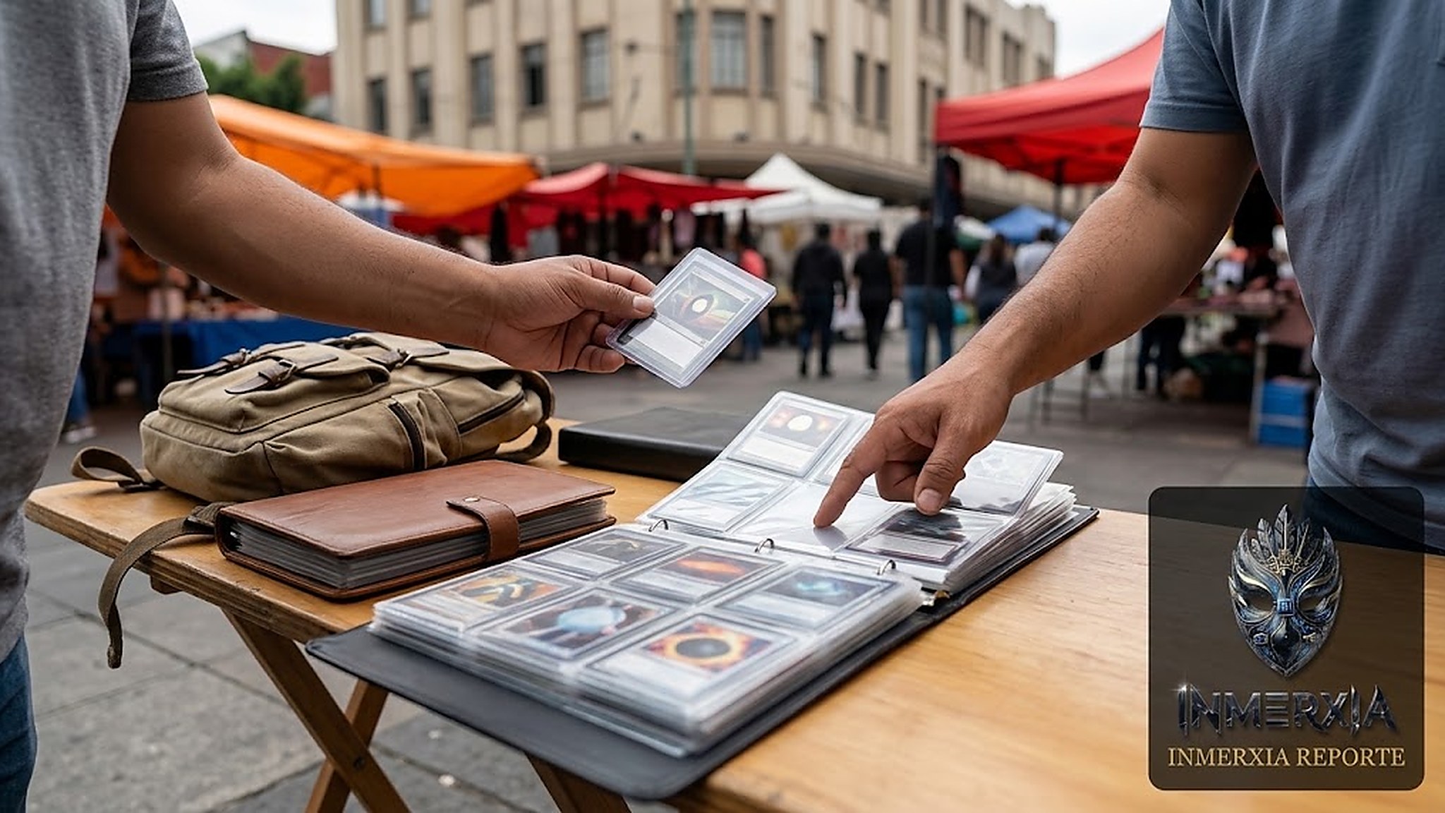 Intercambio de cartas coleccionables en un tianguis de Ciudad de México, donde se compran, venden y cambian los sábados.