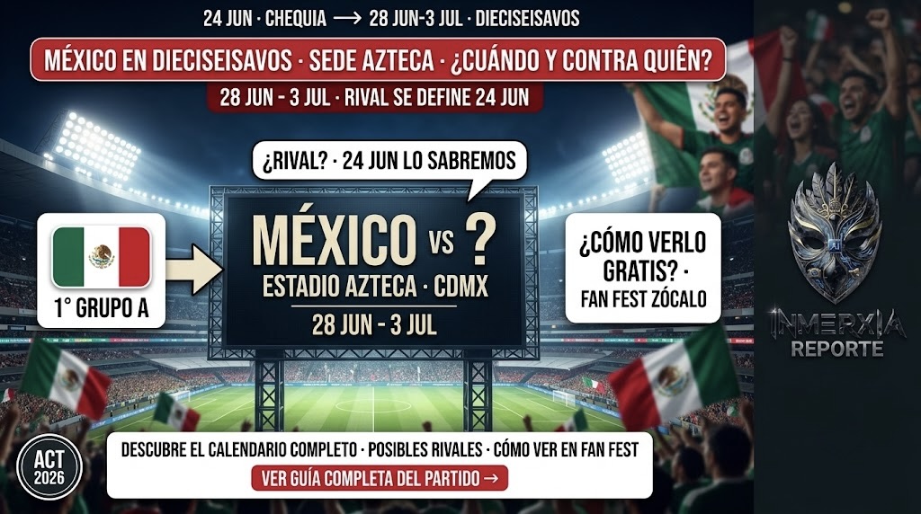 México jugará sus dieciseisavos de final en el Estadio Azteca entre el 28 de junio y el 3 de julio. Rival se define el 24 de junio.